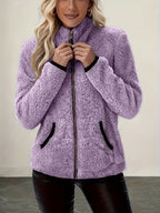 Women's Contrast Color Plush Zipper Casual Jacket