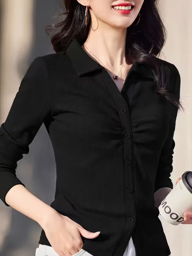 Women's Long-Sleeve Lapel T-Shirt for Spring & Summer