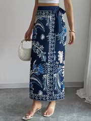 Women's Floral Print Wrap Tie Skirt, Vacation Style
