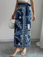 Women's Floral Print Wrap Tie Skirt, Vacation Style