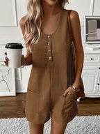 Women's Button Front Sleeveless Romper Jumpsuit