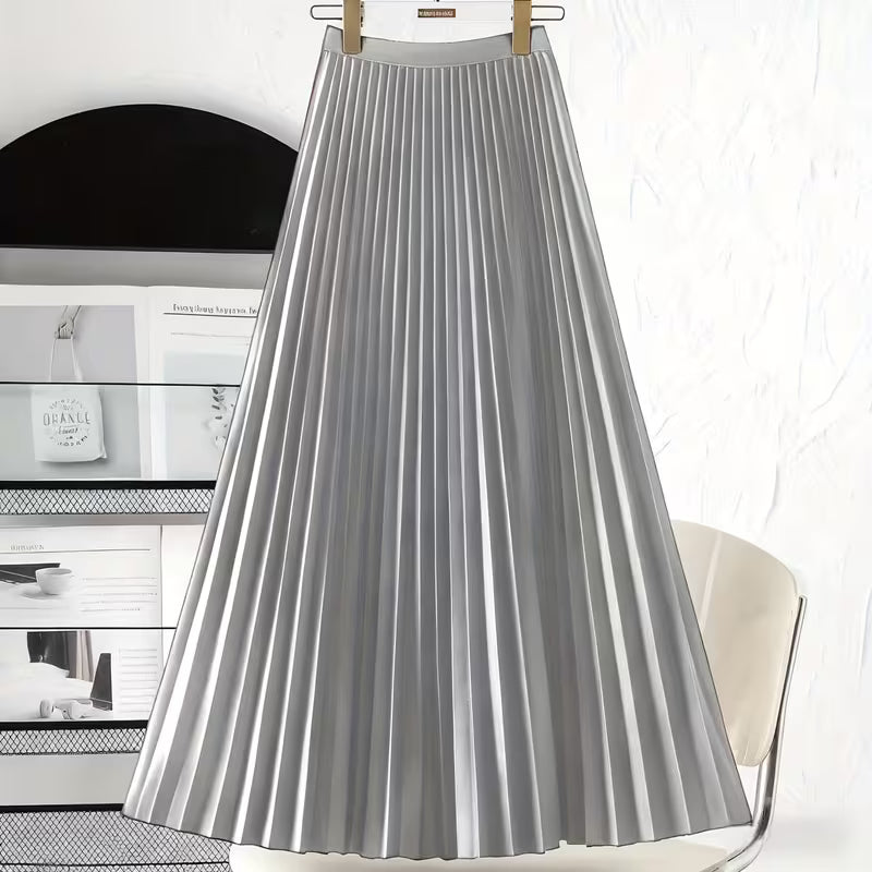 Women's Elegant Pleated Skirt, Light Gray
