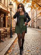 Women's Solid Color Square Neck Short Sleeve Dress