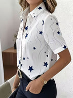 Women's Star Print Office Blouse, Short Sleeve
