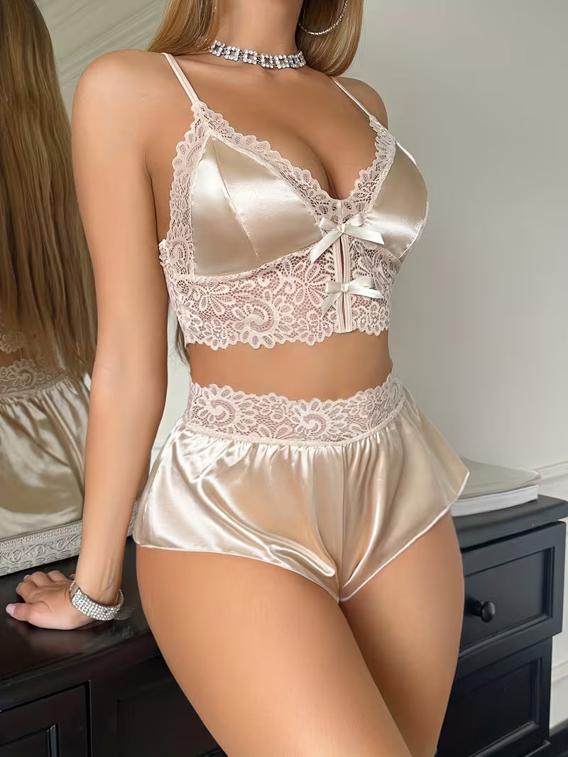 Women's Satin Lace Suspender Pajama Set