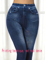 Women's Plus Size Printed Faux Denim Leggings