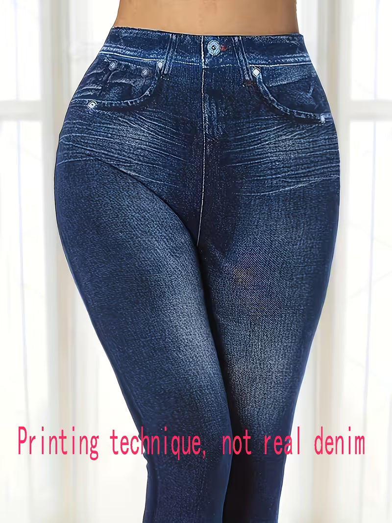 Women's Plus Size Printed Faux Denim Leggings