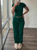 Women's Short Sleeve Top & Wide-Leg Pants Set