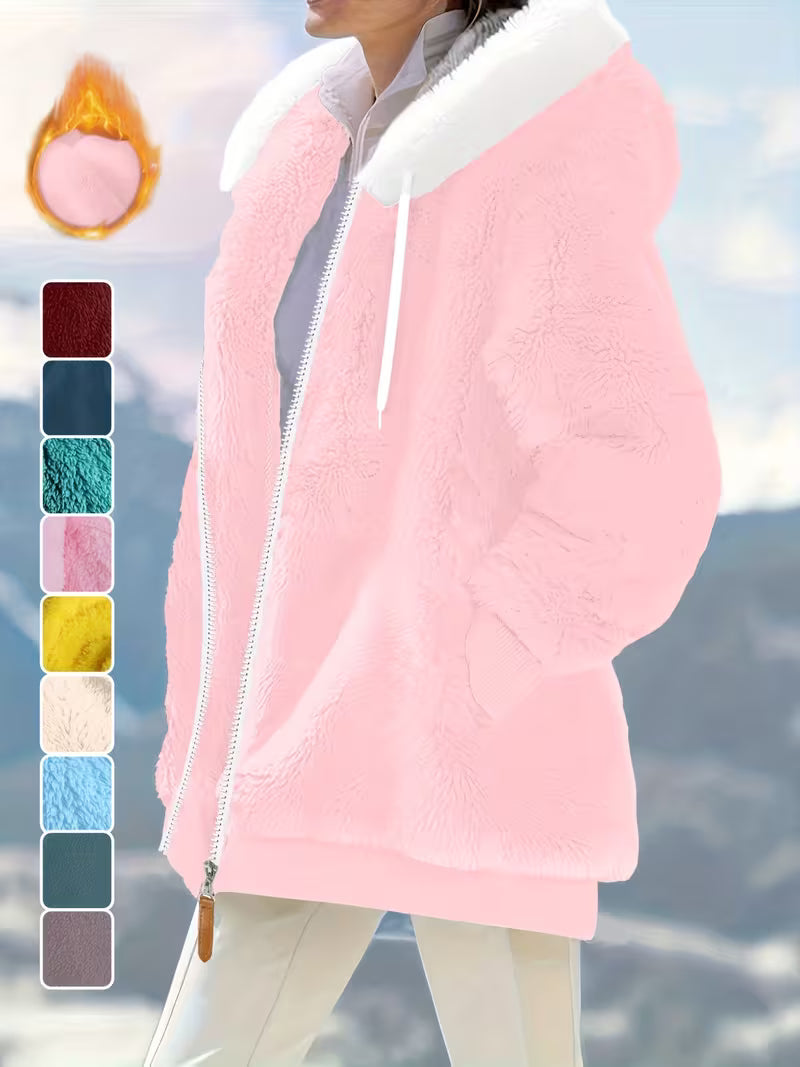Women's Plus Size Plush Fleece Zip-Up Hooded Jacket