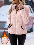 Women's Contrast Color Plush Zipper Casual Jacket