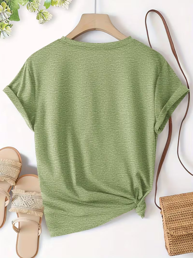 Women's Mountain Print Casual T-Shirt, Short Sleeve