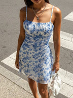 Women's Floral Mesh Backless Vacation Dress