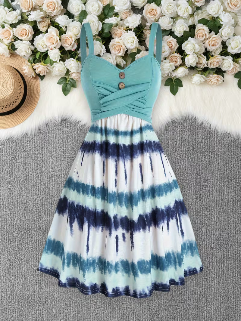 Women's Tie-Dye Print Sleeveless Backless Dress