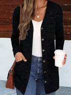 Women's Buttoned V-Neck Coat with Pockets