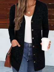 Women's Buttoned V-Neck Coat with Pockets