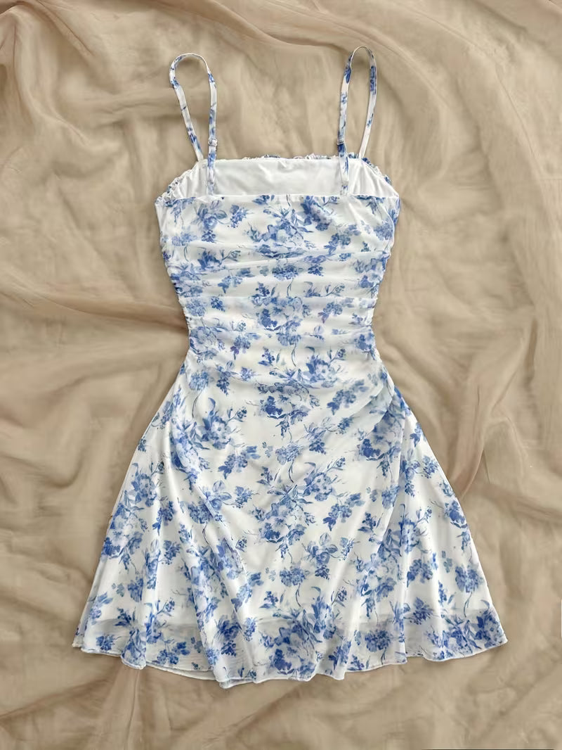 Women's Floral Mesh Backless Vacation Dress