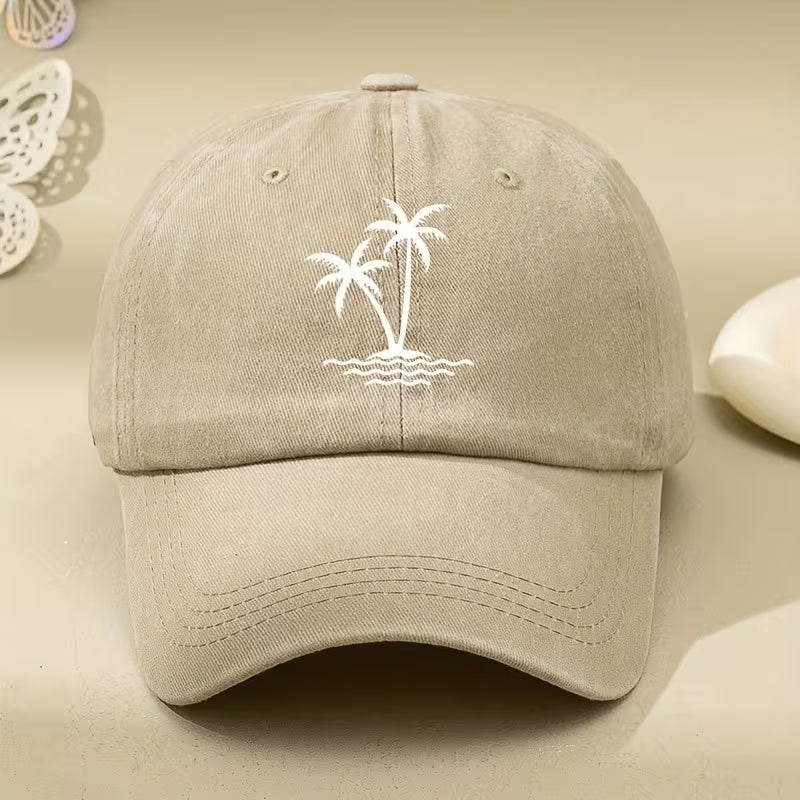Women's Coconut Tree Print Distressed Baseball Cap