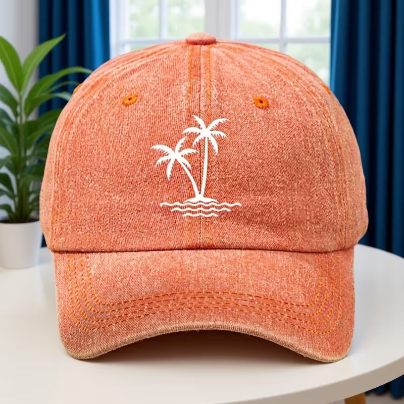 Women's Coconut Tree Print Distressed Baseball Cap