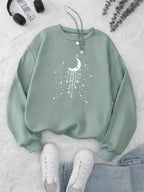 Women's Mint Green Star & Moon Print Oversized Sweater