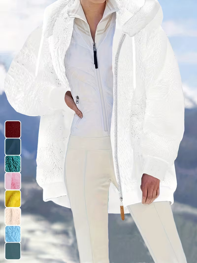 Women's Plus Size Plush Fleece Zip-Up Hooded Jacket