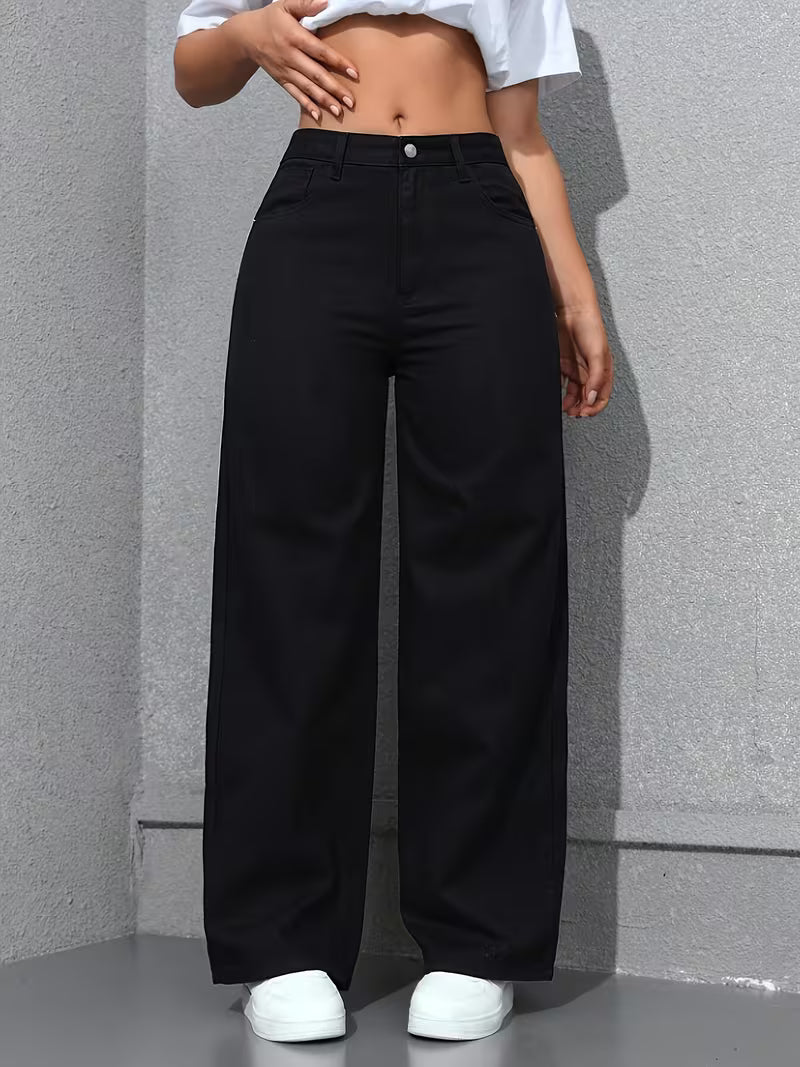 Women's High-Waist Draped Straight Denim Trousers