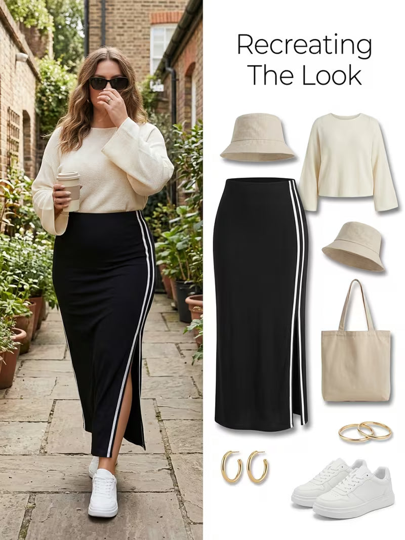 Women's Plus Size Slit Midi Skirt