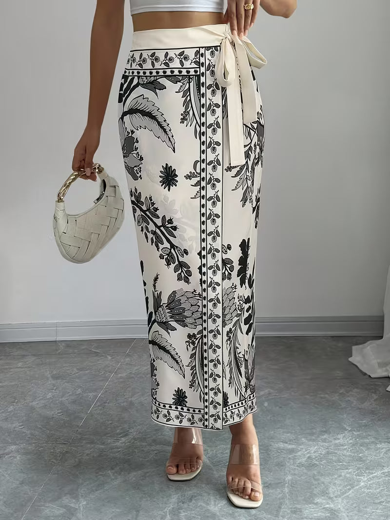 Women's Floral Print Wrap Tie Skirt, Vacation Style