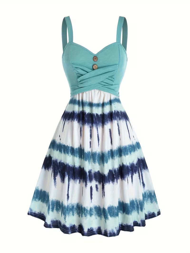 Women's Tie-Dye Print Sleeveless Backless Dress