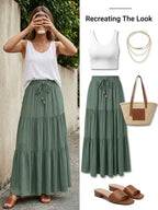Women's Pleated High-Waist A-Line Beach Skirt