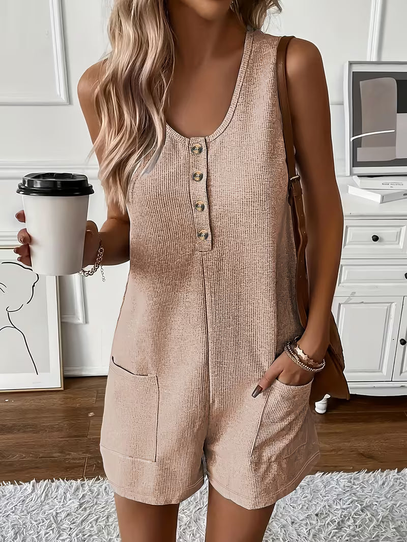Women's Button Front Sleeveless Romper Jumpsuit