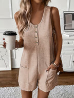 Women's Button Front Sleeveless Romper Jumpsuit