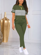 Women's Contrast Stretch Top & Pants Set