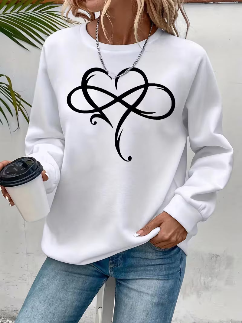 Women's Minimalist Heart Print Pullover Sweatshirt