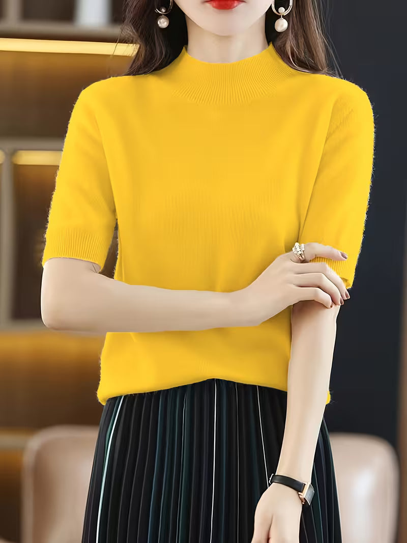 Women's Elegant Half-Neck Short Sleeve Base Shirt