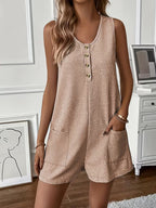 Women's Button Front Sleeveless Romper Jumpsuit