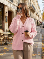 Women's Plus Size Drop Twist Cable Cardigan
