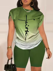 Women's Letter Print Top & Shorts Two-Piece Set