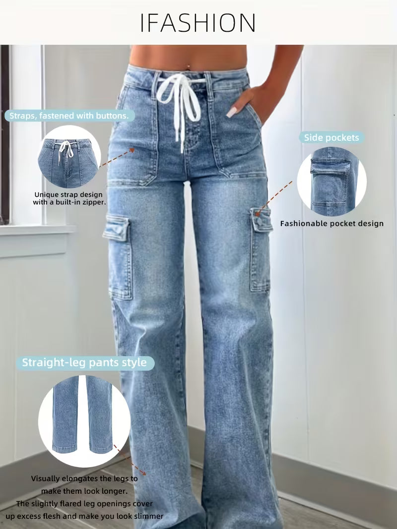 Women's Leisure Straight-Leg Jeans with Laces