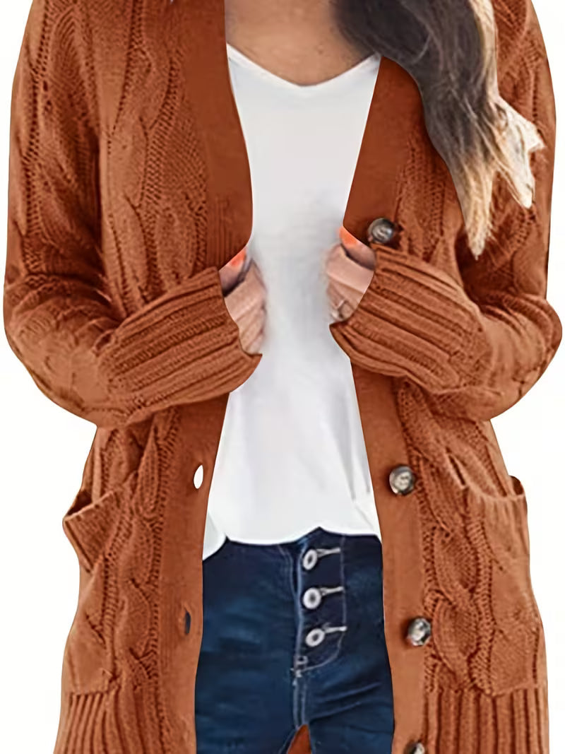 Women's Olive Green Cable Knit Cardigan