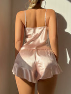 Women's Solid Color Ruffle V-Neck Pajama Set