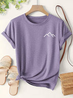 Women's Mountain Print Casual T-Shirt, Short Sleeve