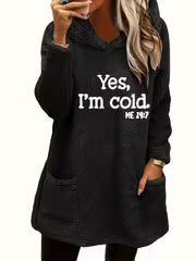 Women's Teddy Bear Print Fleece Hooded Pullover