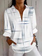 Women's Long-Sleeve Shirt with Abstract Line Print