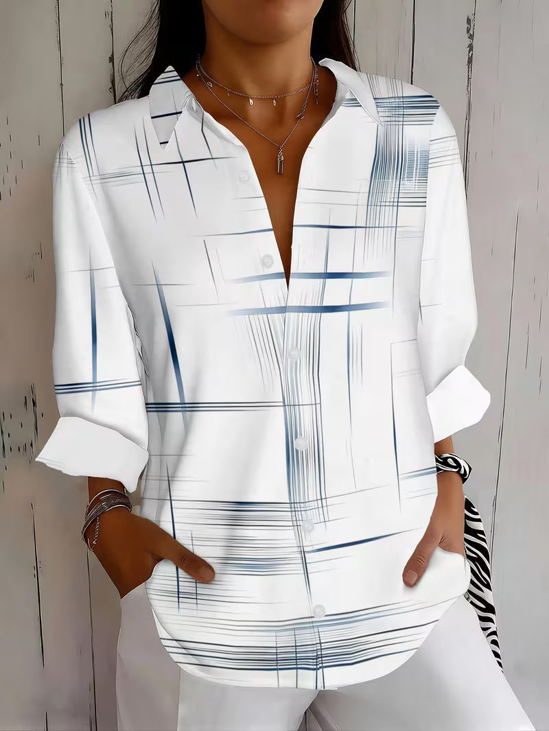 Women's Long-Sleeve Shirt with Abstract Line Print