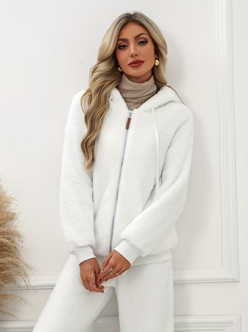 Women's Plus Size Plush Fleece Zip-Up Hooded Jacket