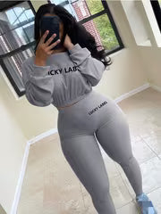Women's Letter Embroidery Sweatshirt & Skinny Pants Set