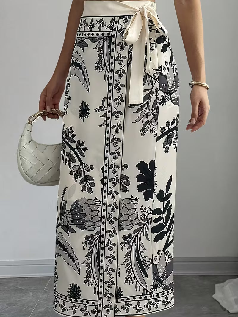 Women's Floral Print Wrap Tie Skirt, Vacation Style