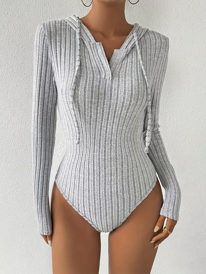 Women's Hooded Ribbed Striped Bodycon Jumpsuit