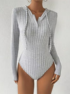 Women's Hooded Ribbed Striped Bodycon Jumpsuit
