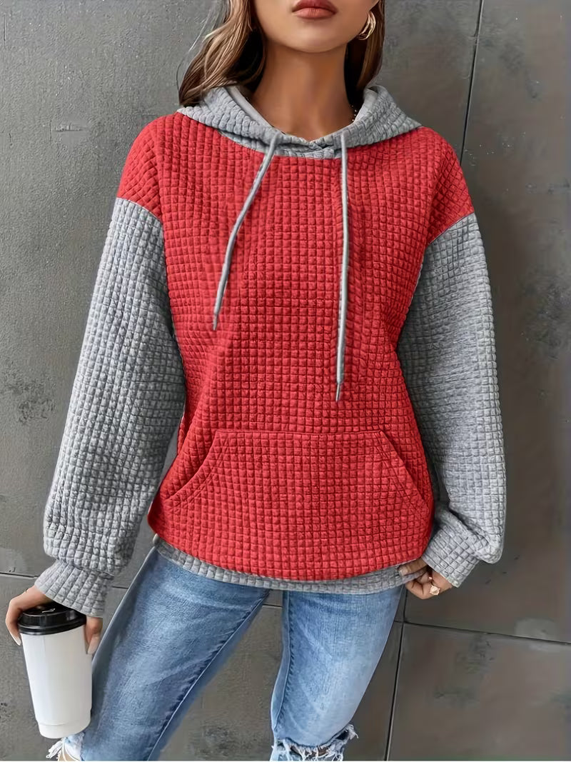 Women's Waffle Color-Block Hooded Sweatshirt